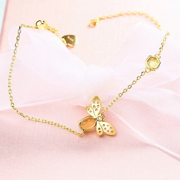 🐝 Citrine & Rose Gold Bee Bracelet - Picture 2 of 6